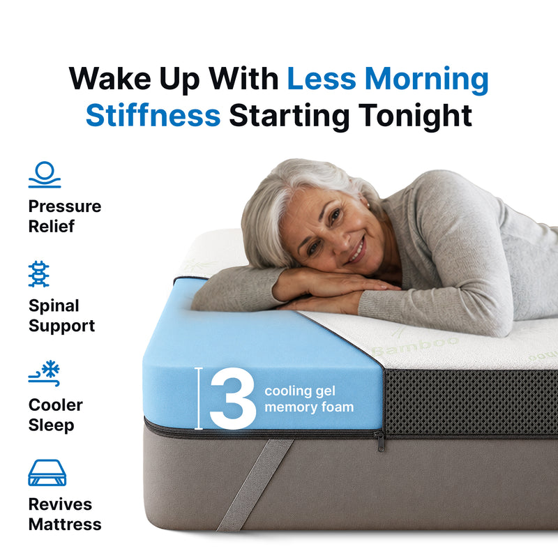 Dolveo 3-inch gel memory foam mattress topper on a bed