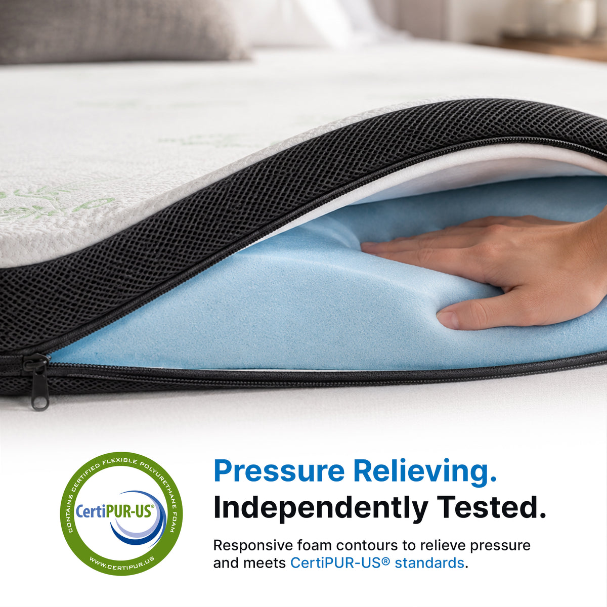 Premium Mattress Topper, 3 Inch Gel Memory Foam – Bamboo Cover, Pressure Relief