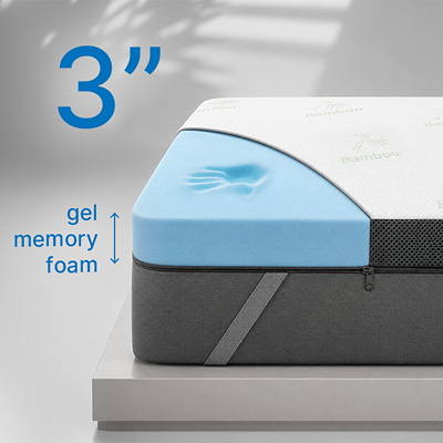 Premium Mattress Topper, 3 Inch Gel Memory Foam – Bamboo Cover, Pressure Relief