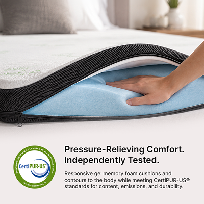 Premium Mattress Topper, 3 Inch Gel Memory Foam – Bamboo Cover, Pressure Relief